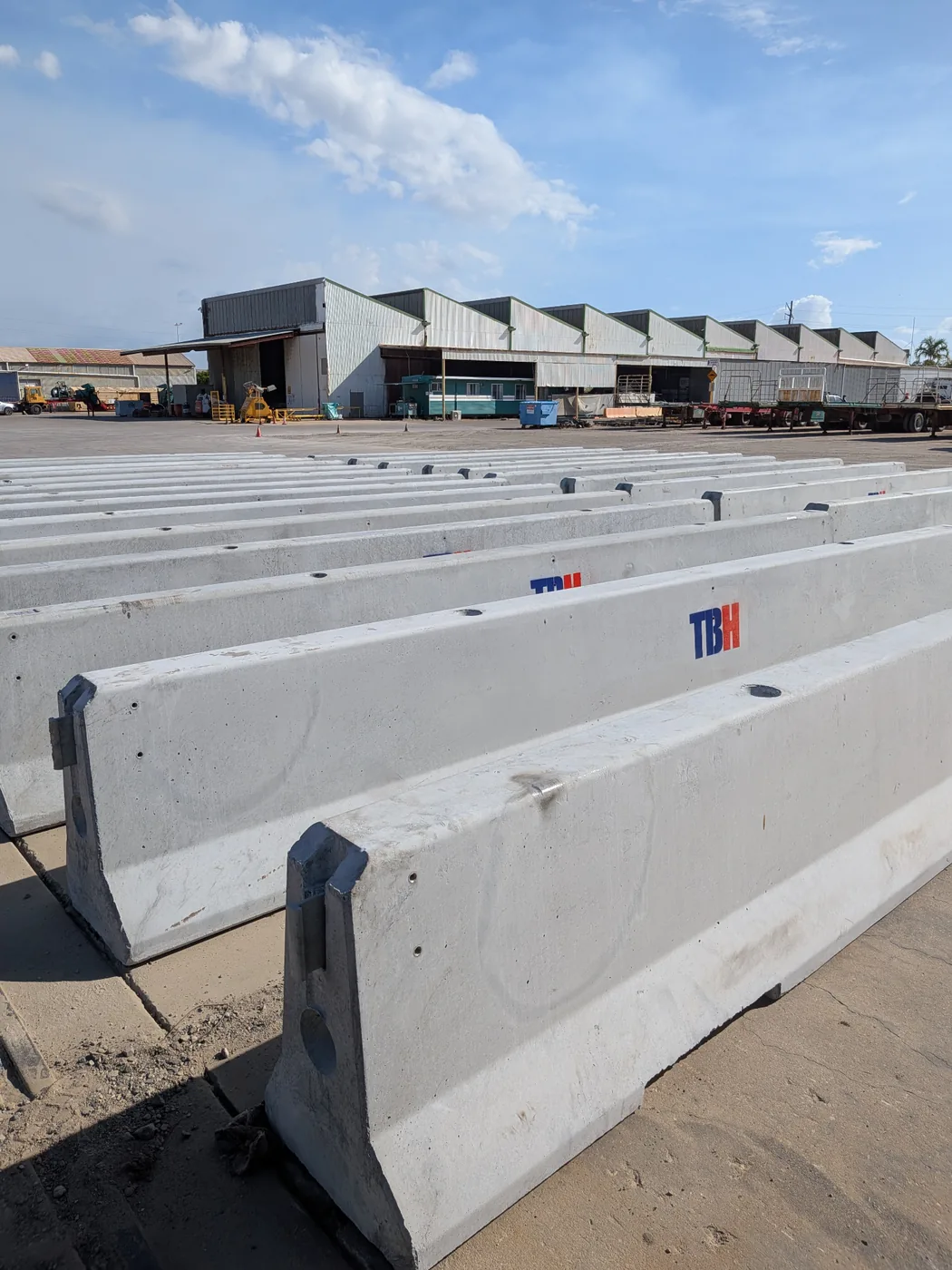 Row of TBH concrete jersey barriers at the North Queensland depot
